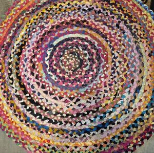 Raj Anthropologie Circular Multicolor Braided Hand Woven Cabin Rug 36"